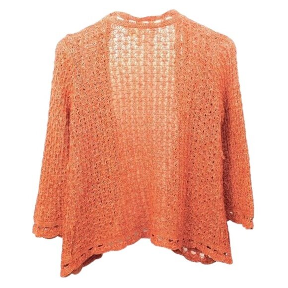 Decree Loose Salmon Crochet Knit Open Front Cardigan - Picture 5 of 8